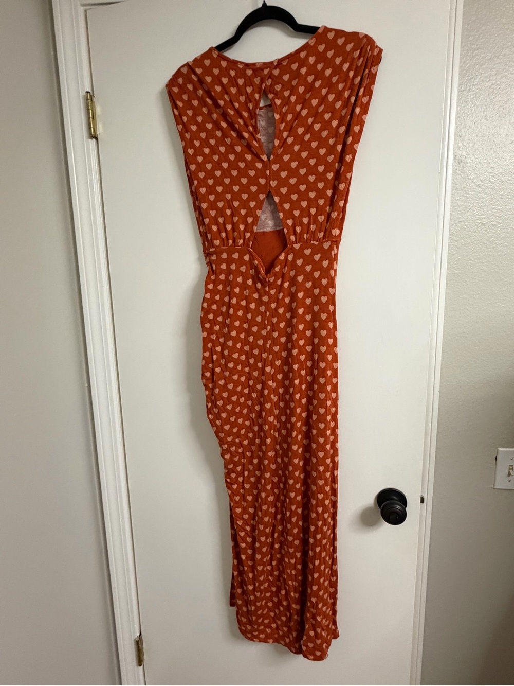 Free People Lakeside Rust Orange Heart-Print High-Low Ruched Maxi Dress - Picture 5 of 6